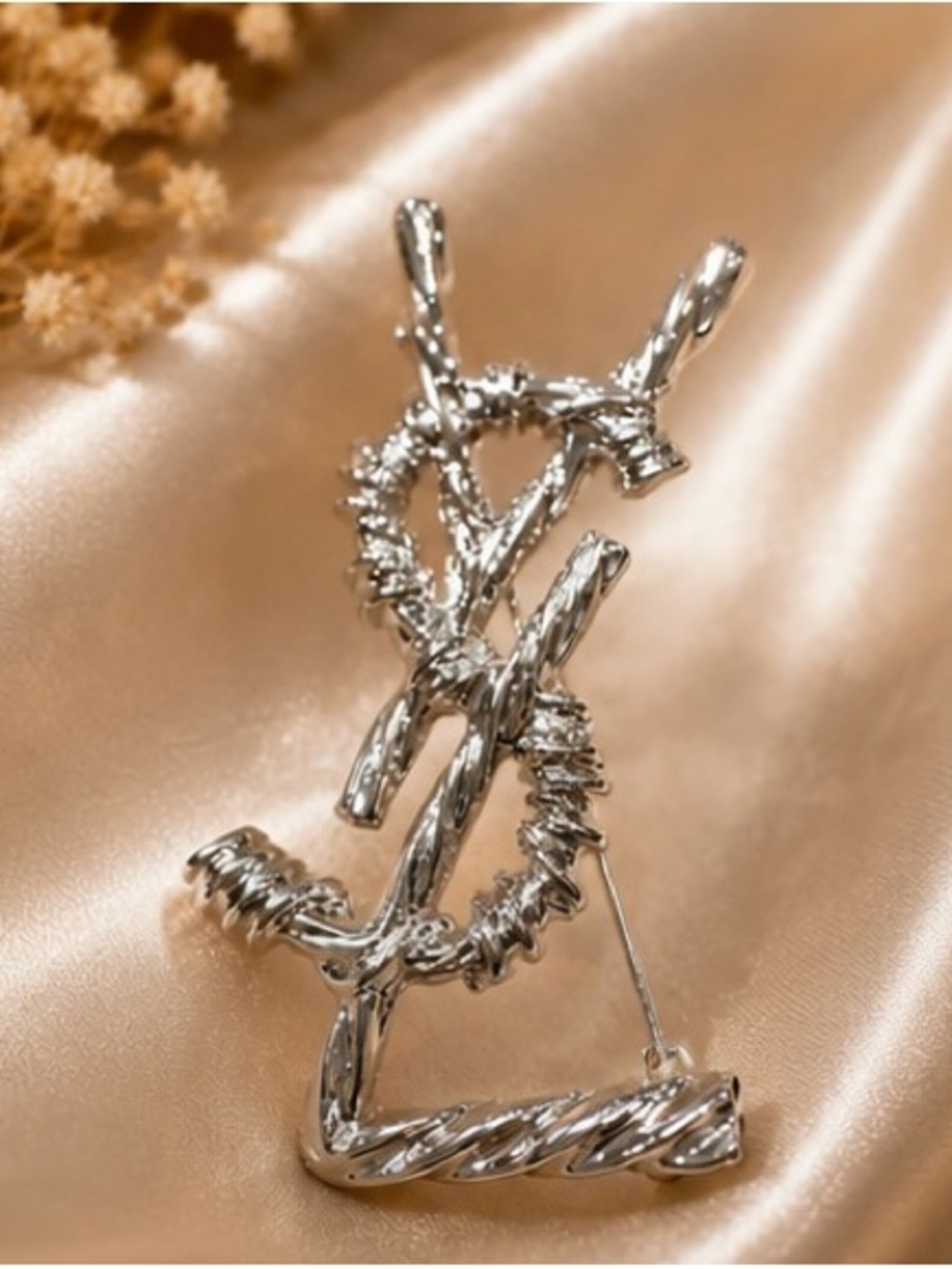 Silver-Tone Abstract Statement Brooch – Sculptural Modern Pin